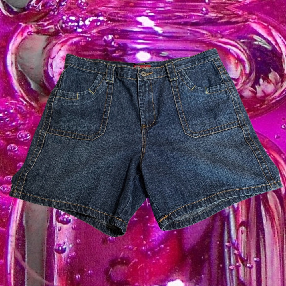 🦋Y2K Faded Glory Dark Blue Denim Jean Shorts with Square Pockets Cotton